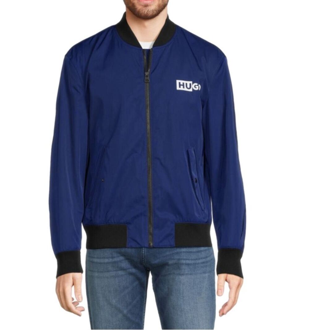 $450 NWT Hugo Boss Blue Baseball Collar Ribbed Cuffs Bomber Jacket Size M